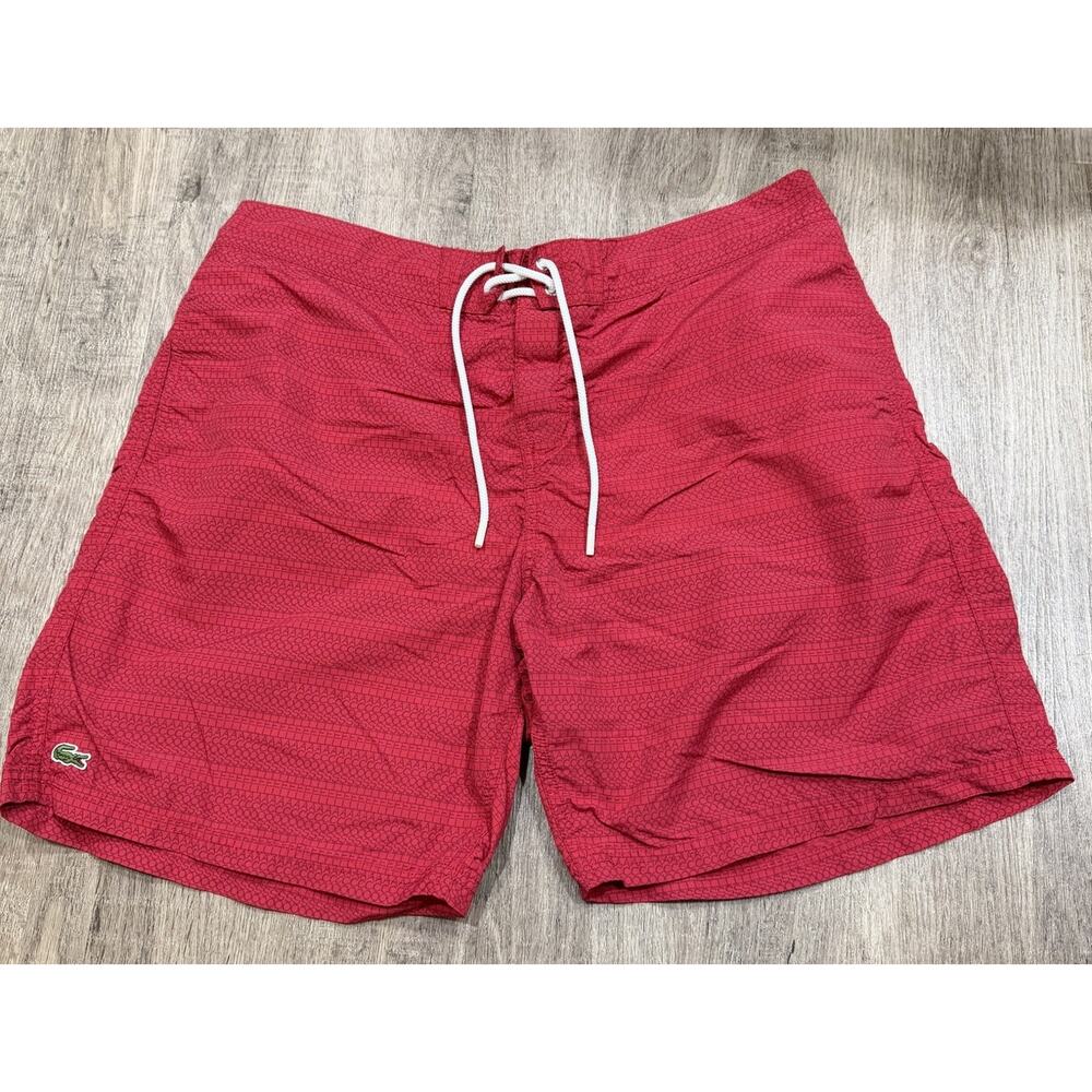Lacoste Men's Red Lined Swim trunks Sz XL Coastal Preppy